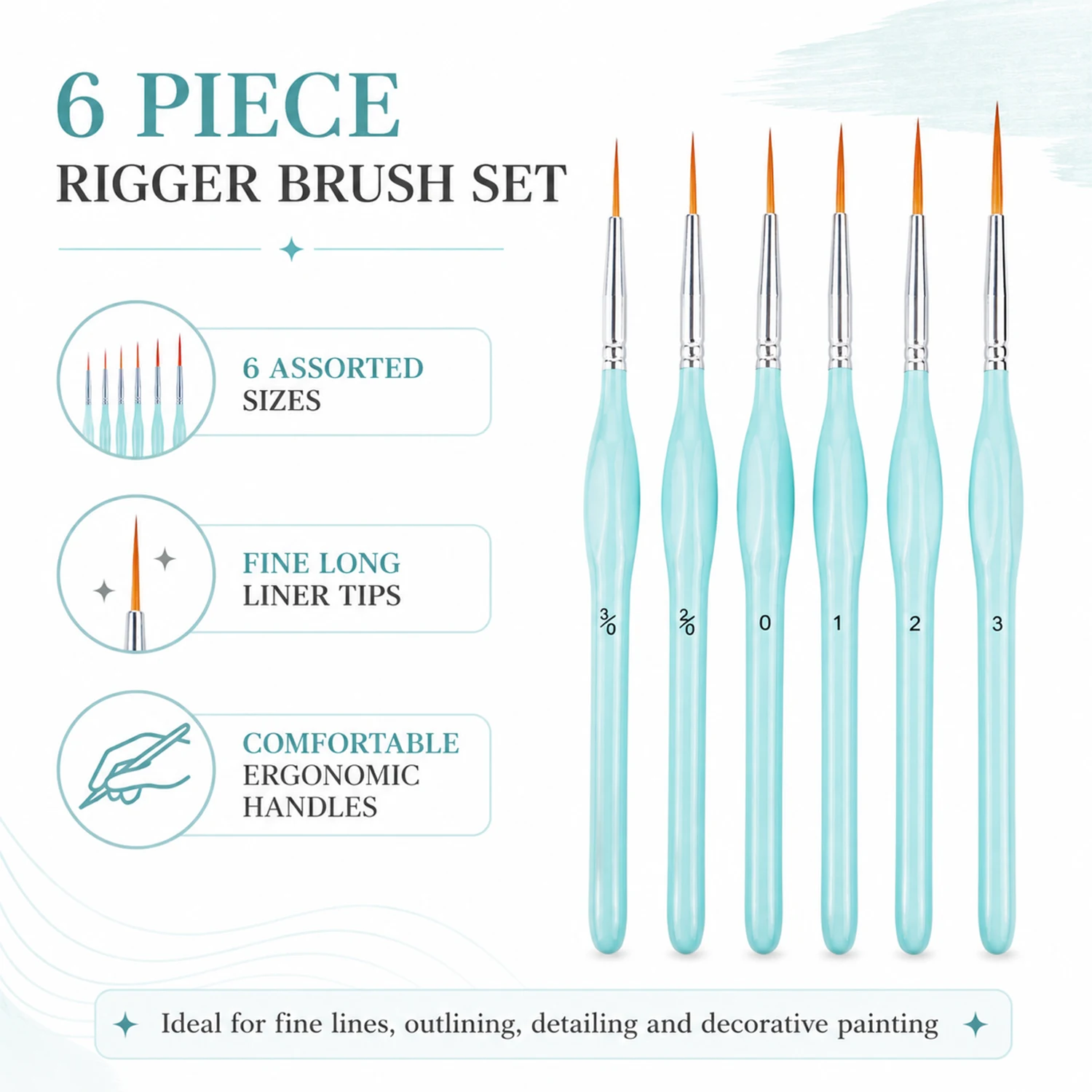 Detailing Brush Set - 6pcs Rigger Paint Brushes Set,Fine Tip